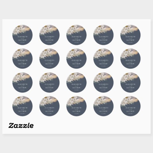 Elegant Dark Sage Pampas Grass Wedding Ronde Sticker (Vel)