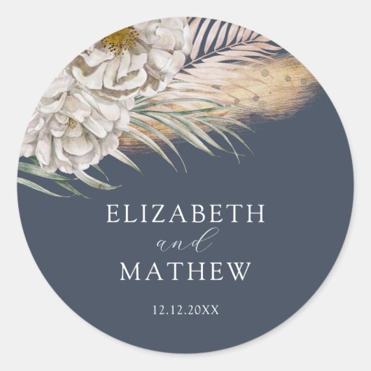 Elegant Dark Sage Pampas Grass Wedding Ronde Sticker (Voorkant)