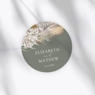 Elegant Dark Sage Pampas Grass Wedding Ronde Sticker