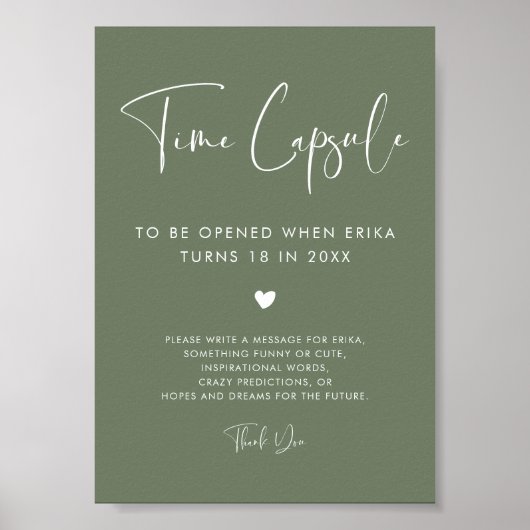 Elegant Dark Sage Time capsule 1e Verjaardag teken Poster (Voorkant)