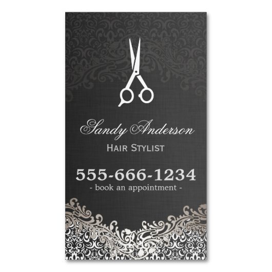 Elegant Dark Silver Damask Hair Salon Appointment Visitekaartje Magneet (Voorkant Verticaal)