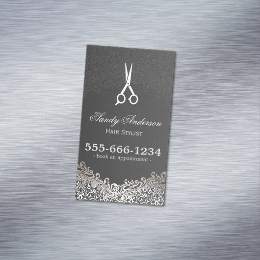 Elegant Dark Silver Damask Hair Salon Appointment Visitekaartje Magneet (Voorbeeld)