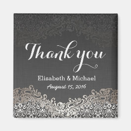 Elegant  Dark Silver Damask - Hartelijk dank Magneet