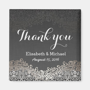 Elegant Dark Silver Damask - Hartelijk dank Magneet