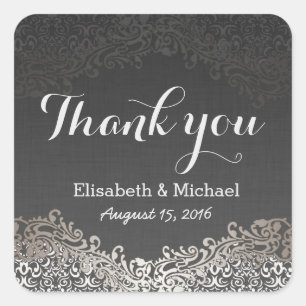 Elegant  Dark Silver Damask - Hartelijk dank Vierkante Sticker