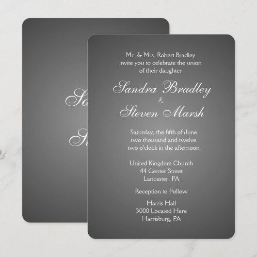 Elegant Dark Silver Wedding Invitations Kaart (Voorkant / Achterkant)