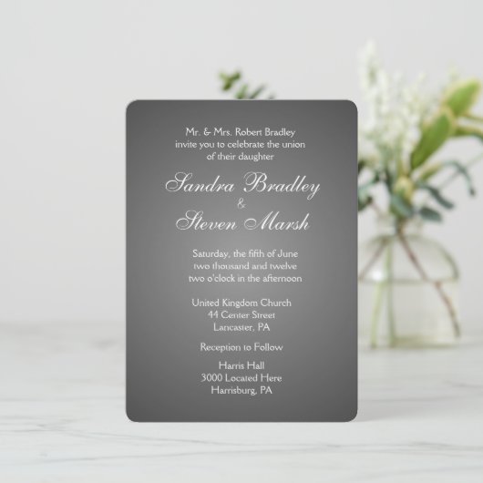 Elegant Dark Silver Wedding Invitations Kaart (Staand voorkant)