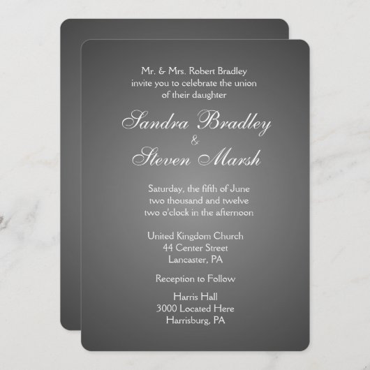 Elegant Dark Silver Wedding Invitations Kaart (Voorkant / Achterkant)