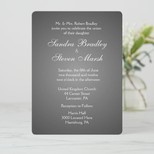 Elegant Dark Silver Wedding Invitations Kaart (Staand voorkant)