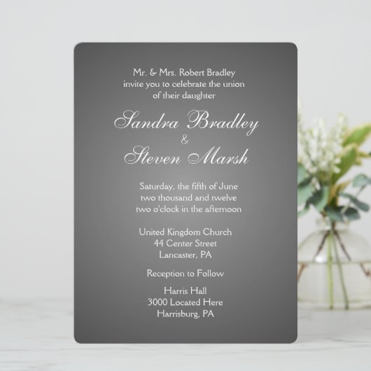 Elegant Dark Silver Wedding Invitations Kaart (Staand voorkant)