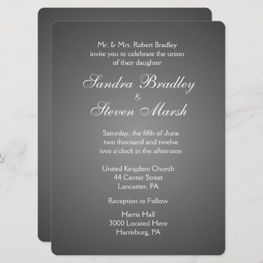 Elegant Dark Silver Wedding Invitations Kaart (Voorkant / Achterkant)