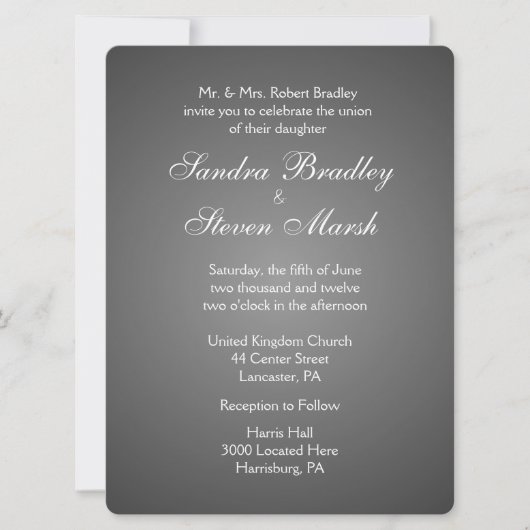 Elegant Dark Silver Wedding Invitations Kaart (Voorkant)