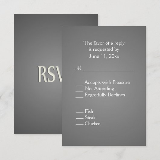 Elegant Dark Silver Wedding RSVP met Menu (Voorkant / Achterkant)