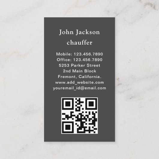 Elegant Dark Taxi Driver/Chauffeur QR Code Visitekaartje (Achterkant)