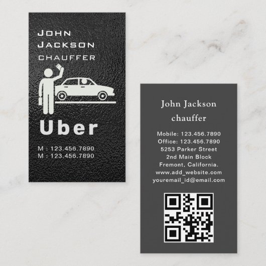 Elegant Dark Taxi Driver/Chauffeur QR Code Visitekaartje (Voorkant / Achterkant)