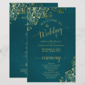 Elegant Dark Teal & Gold Budget Wedding Program (Voorkant / Achterkant)