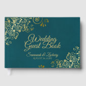 Elegant Dark Teal & Gold Stylish Wedding Gastenboek (Voorkant)