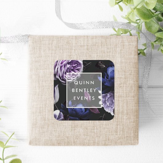 Elegant Dark Violet Floral - Aangepast Vierkante Sticker