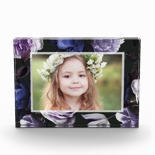 Elegant Dark Violet Floral Fotoblokken (Voorkant)
