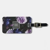 Elegant Dark Violet Floral | Monogram Bagagelabel (Voorkant horizontaal)