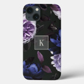 Elegant Dark Violet Floral Monogram Case-Mate iPhone Case (Achterkant)