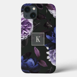 Elegant Dark Violet Floral Monogram Case-Mate iPhone Case
