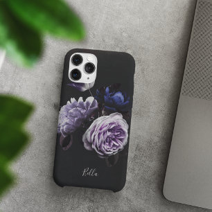 Elegant Dark Violet Floral Peony gepersonaliseerd Case-Mate iPhone 14 Hoesje