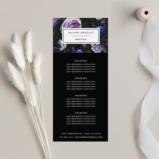 Elegant Dark Violet Floral Pricing of Services Reclamekaart