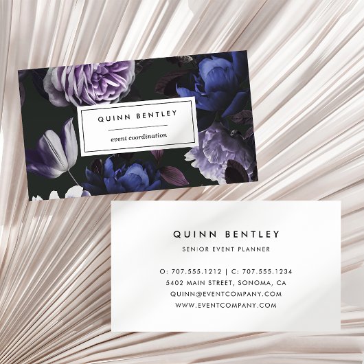 Elegant Dark Violet Floral Visitekaartje