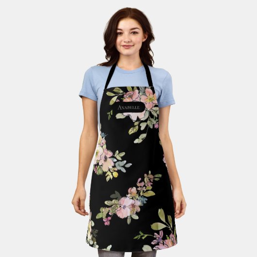 Elegant Dark Waterverf Floral - Aangepast Schort (Gedragen)