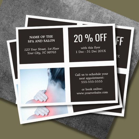 Elegant Dark White Blue Photo Massage Therapist Flyer