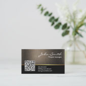 Elegant Dark Wood QR Code Visitekaartje (Staand voorkant)