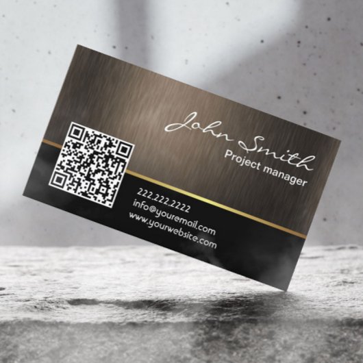 Elegant Dark Wood QR Code Visitekaartje