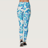 Elegant Darker Blue Damask Patroon Leggings (Achterkant)