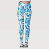 Elegant Darker Blue Damask Patroon Leggings (Voorkant)