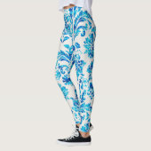 Elegant Darker Blue Damask Patroon Leggings (Links)