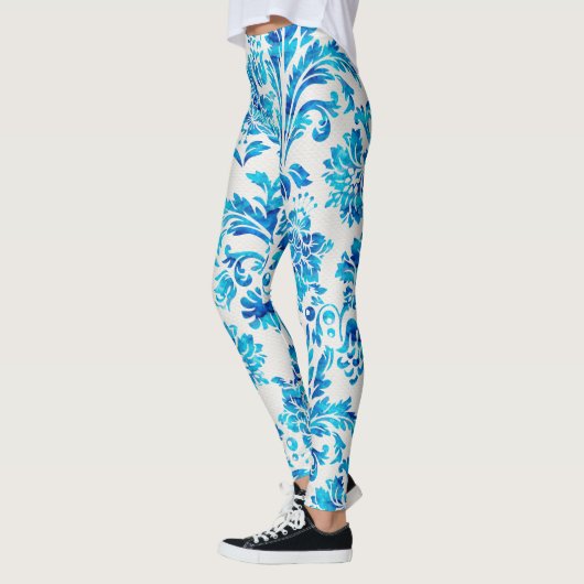 Elegant Darker Blue Damask Patroon Leggings (Links)