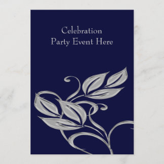 Elegant Darkest Blue Silver Glass Floral Event Kaart