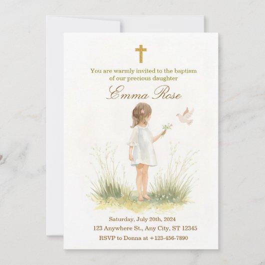Elegant Daughter Christening Invitation Template (Voorkant)