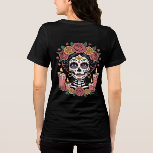 Elegant Day of the Dead Sugar Skull Woman Tri-Blend Shirt (Achterkant)