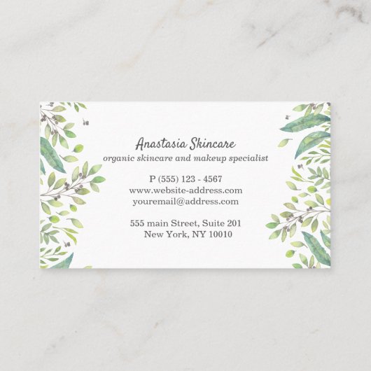 Elegant Day Spa en Salon Green Foliage waterverf Visitekaartje (Achterkant)