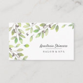 Elegant Day Spa en Salon Green Foliage waterverf Visitekaartje (Voorkant)