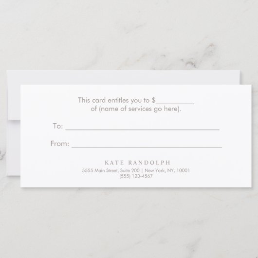 Elegant Day Spa roze marmer Salon Cadeaubon (Achterkant)