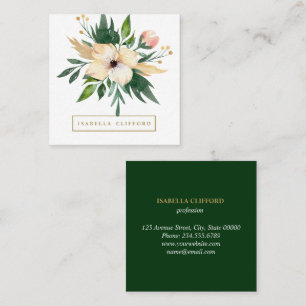 Elegant Day Spa Salon Green Flower Waterverf Vierkante Visitekaartje