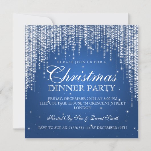 Elegant Dazzle Christmas Holiday Party Blauw Kaart (Voorkant)