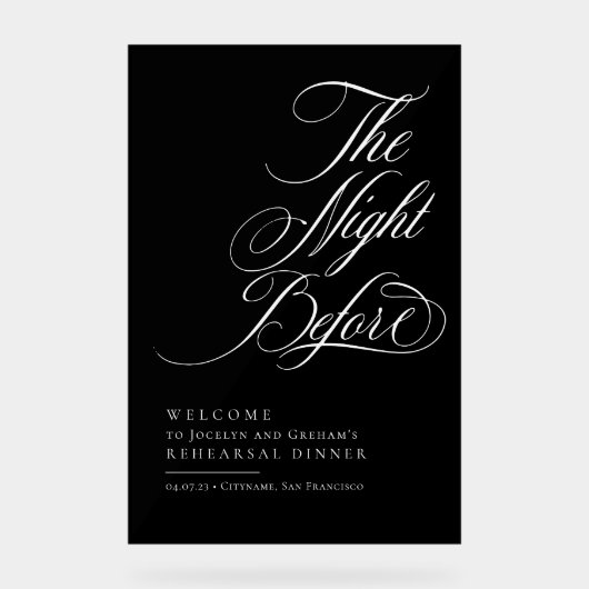 Elegant de avond voor het repetitief diner Welkom Acryl Bord (Voorkant)