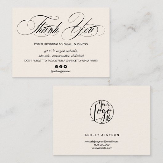 Elegant de beige orde van het manuscriptpastel bei visitekaartje (Voorkant / Achterkant)