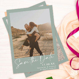 Elegant de groene 2 foto's van het manuscriptblad  save the date