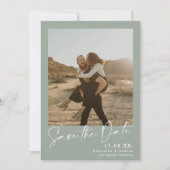 Elegant de groene 2 foto's van het manuscriptblad save the date (Voorkant)