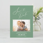 Elegant de Groene Foto van het Manuscript sparen d Save The Date (Staand voorkant)